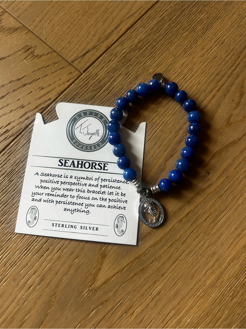 Seahorse Blue Beaded Bracelet with Sterling Silver Charm